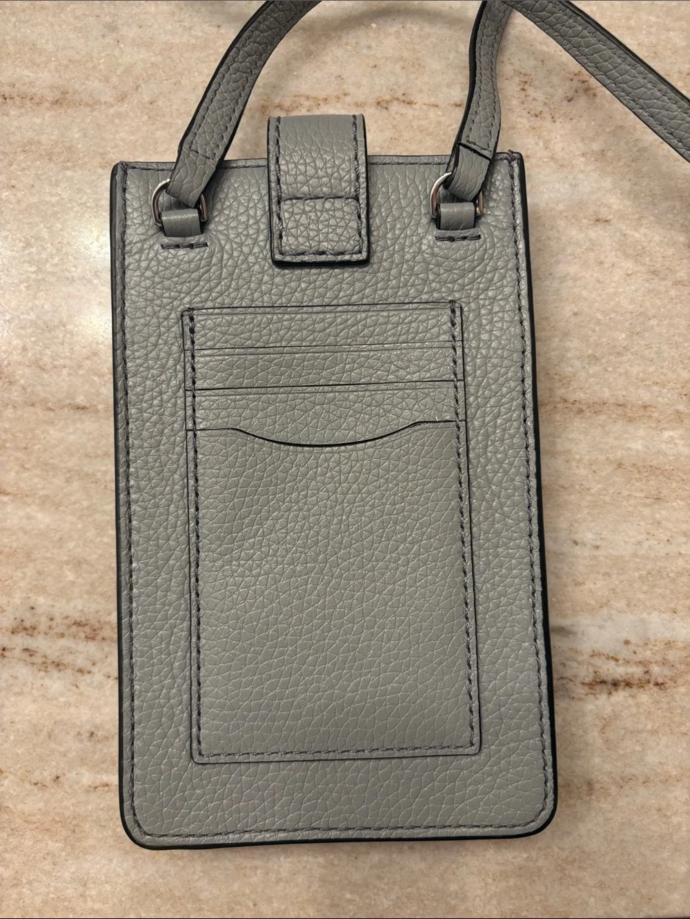 Marc Jacobs Pebbled Gray Leather Card & Phone Sleeve with Snap